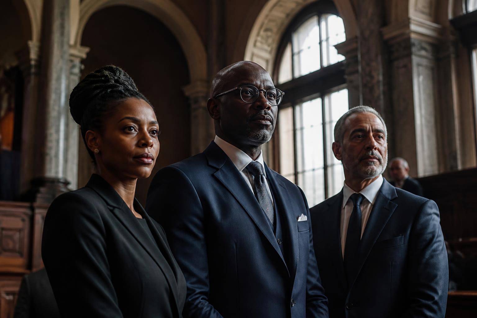 South African legal professionals in a courthouse hall